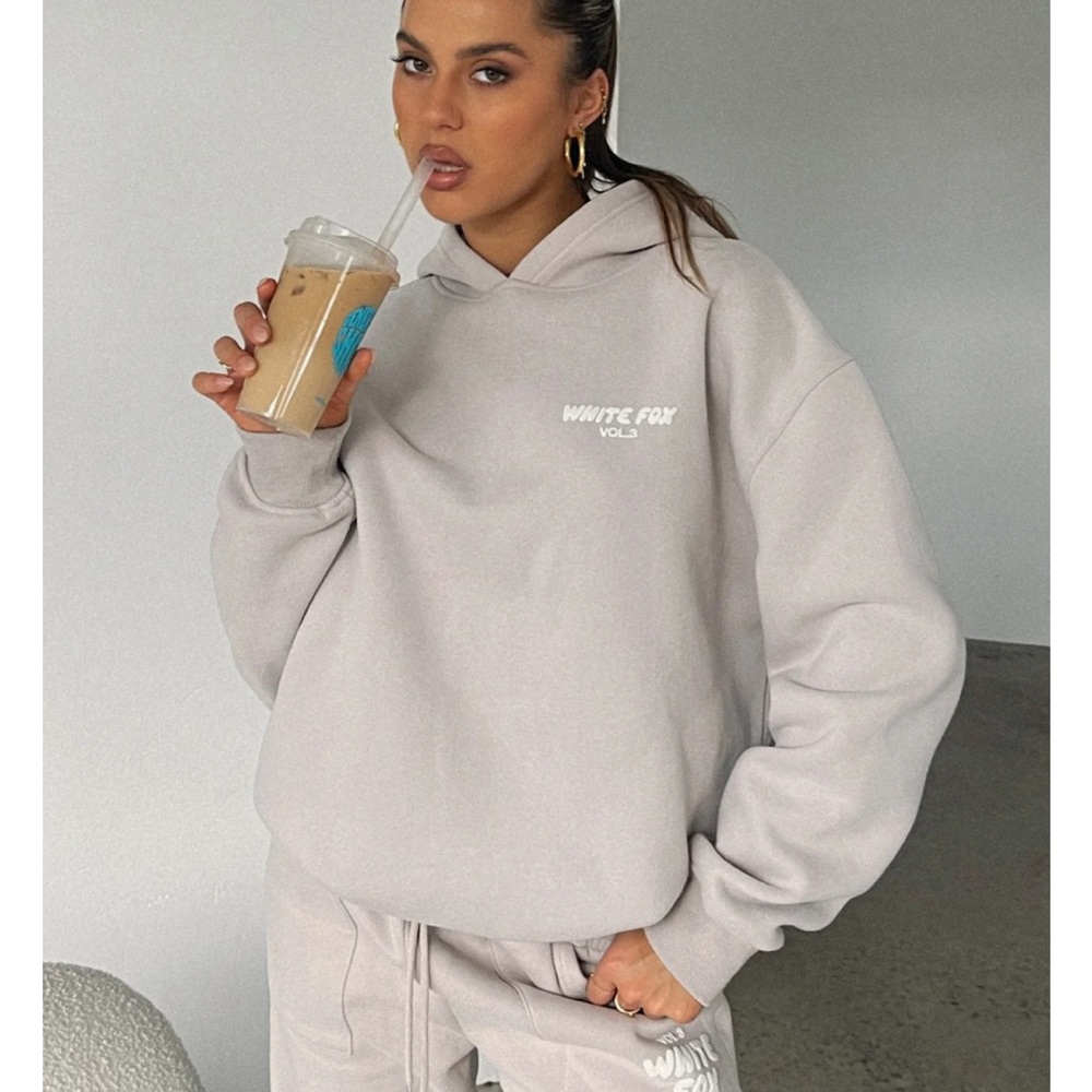 White Fox Boutique Light Gray Oversized Hoodie Sweatshirt S/M